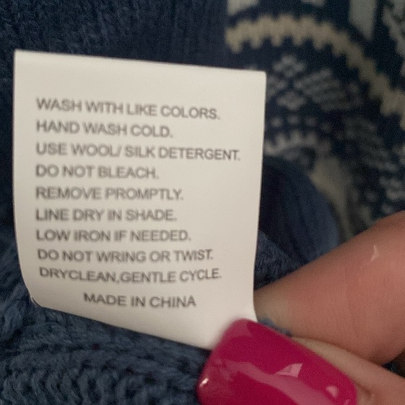 Blue Long Cardigan Sweater w Fair Isle Print in White & Cream on Sleeves L NWOT - Picture 8 of 9